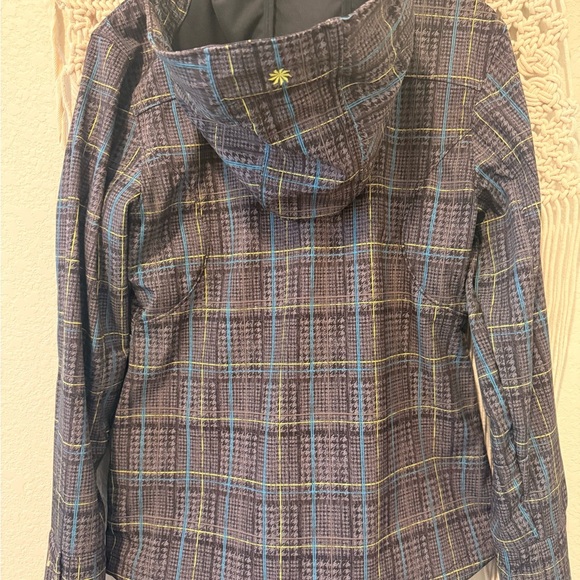 Athleta Hooded Rain Jacket Size Medium | Waterproof Blue-Green Lightweight Plaid - Picture 2 of 3